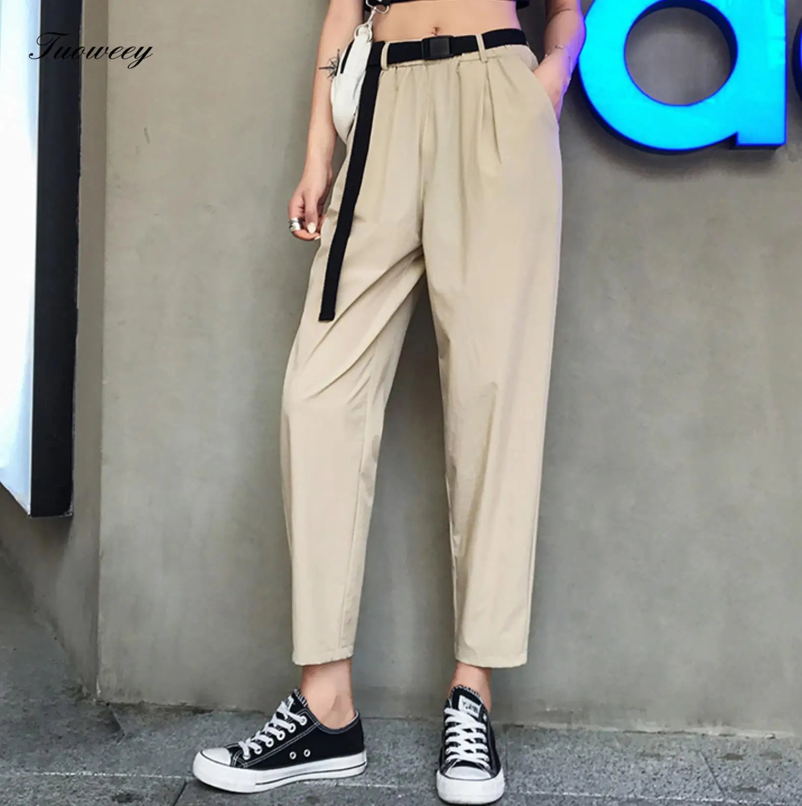 Женские брюки больших размеров женские осень 2019 одноцветные повседневные