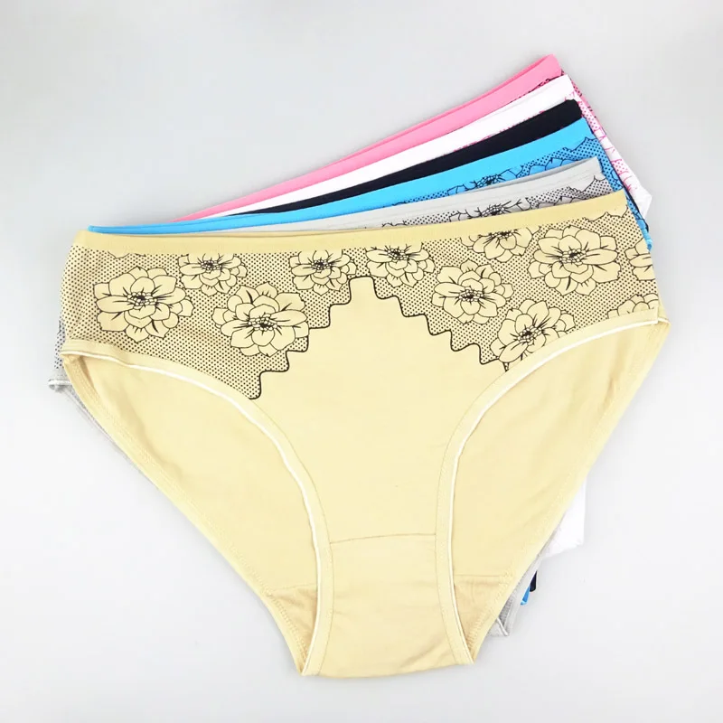 6 шт./лот больших размеров из хлопка с цветочным принтом женские трусики со