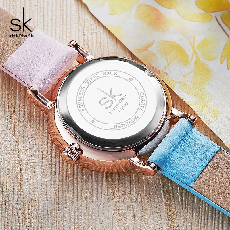 Shengke Creative Color Leather Watches Women Ladies Quartz Watch Relogio Feminino 2019 SK Wrist Montre Femme #K8029 | Наручные часы