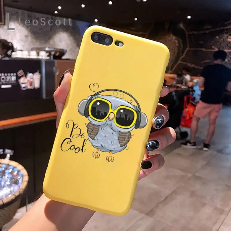 

Cartoon Girl Gifts Cute Owl lovers Phone Case Yellow Candy Color for iPhone 6 7 8 11 12 s mini pro X XS XR MAX Plus