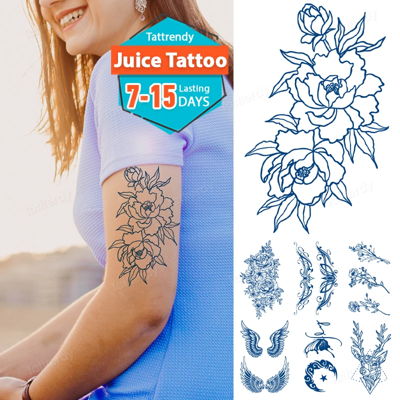 

Juice Ink Tattoo Sexy Woman Sleeve Arm Tattoo Applique Waterproof Geometric Cartoon Sticker tatuajes temporales flower stickers