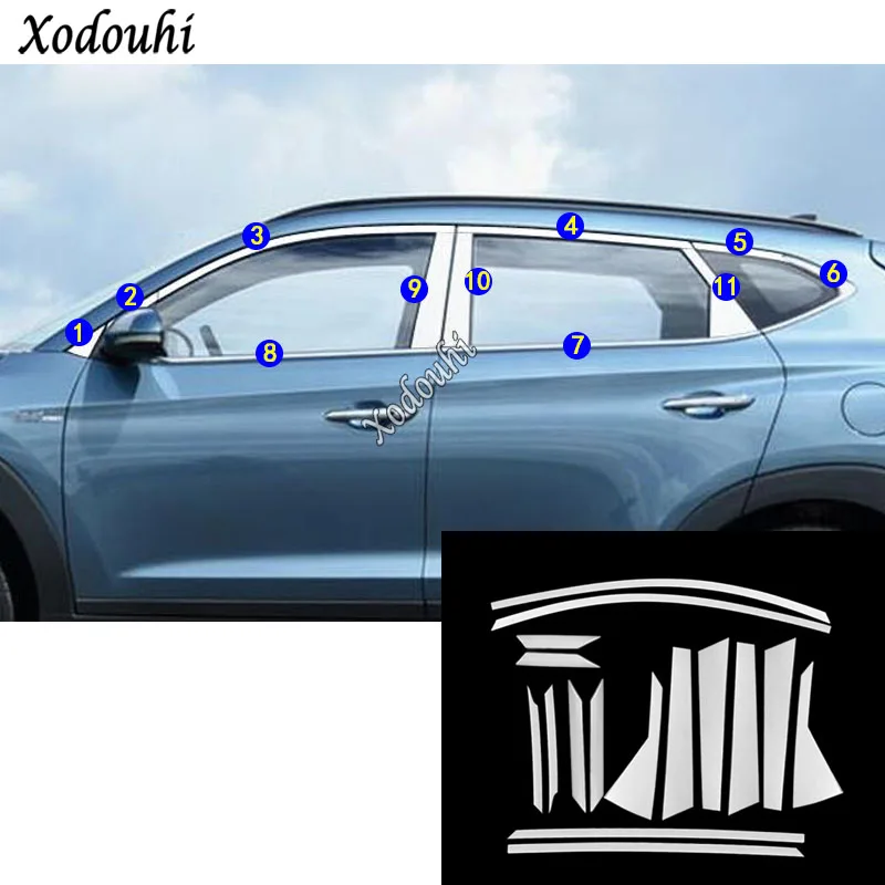 

For Hyundai Tucson 2015 2016 2017 2018 Car styling sticker Garnish Pillar Window Middle Strip Trim Frame Lamp Hood Parts