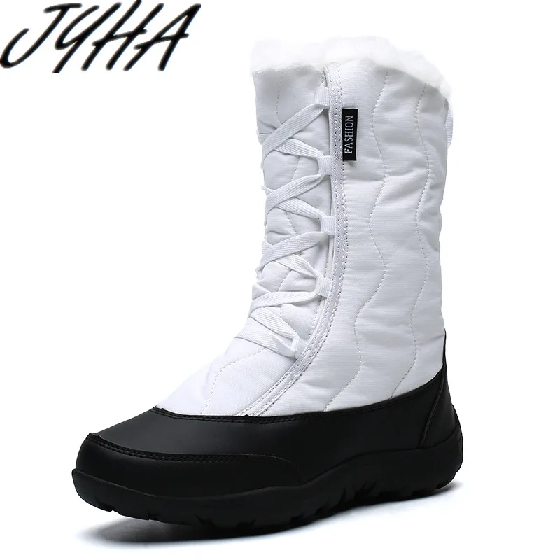 

New Warm Snow Boots Women Zipper Platform Boots Solid Color Waterproof Mid Calf Thick Fur Winter Boots Botas Mujer Size 36-42