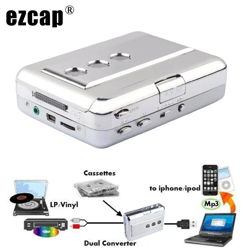Ezcap 218B USB аудио Захват старая Кассетная лента конвертер в MP3 формат CD плеер