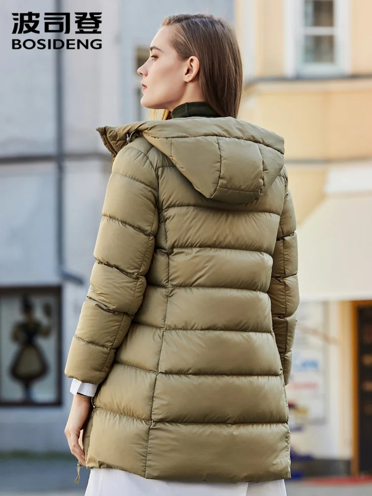 BOSIDENG офисный женский пуховик с капюшоном средней длины модное женское зимнее