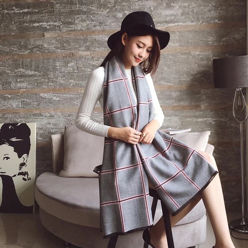

2019 luxury brand winter brushed scarf cashmere scarves women shawls wraps plaid thick warm soft oversized blanket echarpe femme