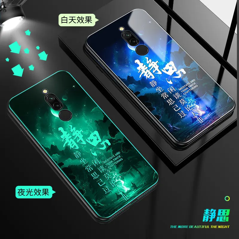 J Светящийся чехол для телефона Xiaomi Redmi 8, чехол 6,22 дюйма, светящаяся задняя крышка из закаленного стекла для Xiaomi Redmi 8, силиконовый чехол - Цвет: J