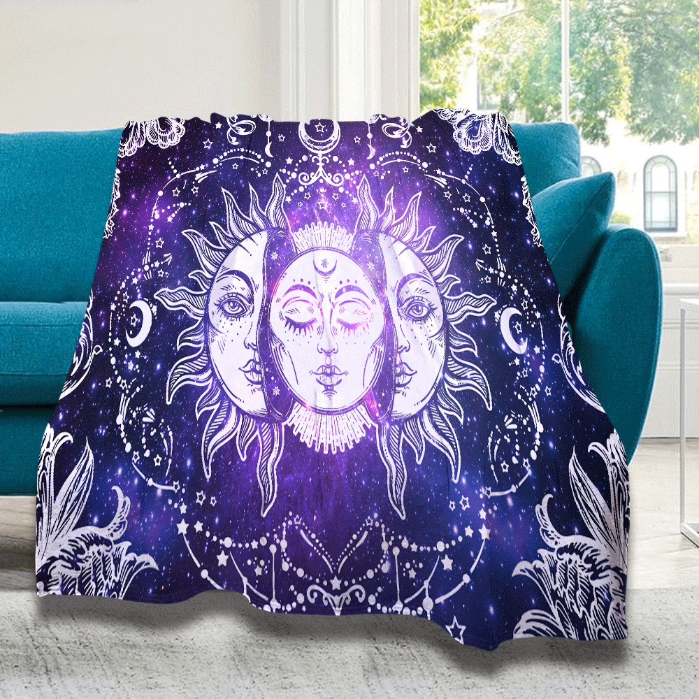 

Autumn Spring Sun Moon Coral Fleece Blanket On Bed Sofa Edging Microfiber Cozy Bedspread Fashion Office Throw And Blankets Cover