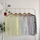 Женская Сетчатая футболка с длинным рукавом, милая Сетчатая футболка в Корейском стиле с принтом Маргариток и цветов, модный солнцезащитный топ на лето