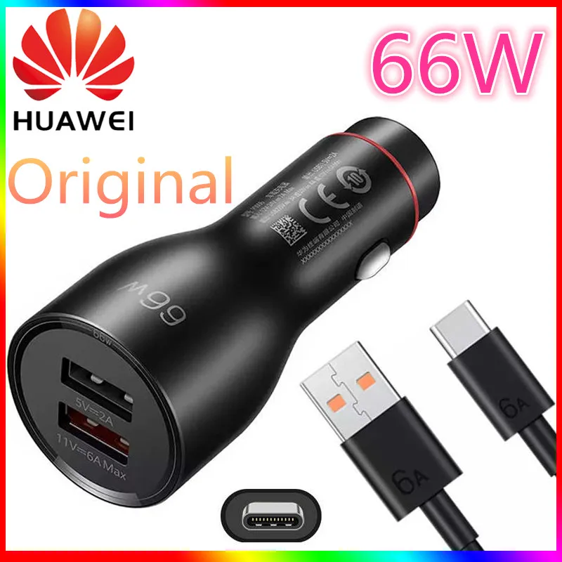 

Автомобильное зарядное устройство Huawei Mate 40 Pro, устройство для быстрой зарядки с двойным USB портом C, макс. 66 Вт, кабель USB Type-C 6A для Mate 40 P40 Pro