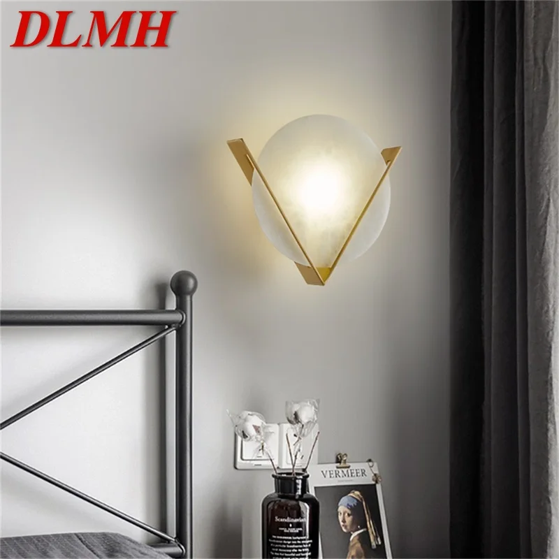 

DLMH Brass Sconce Wall Lamp Modern Luxury Design Marble LED Light Balcony For Home Living Room Corridor