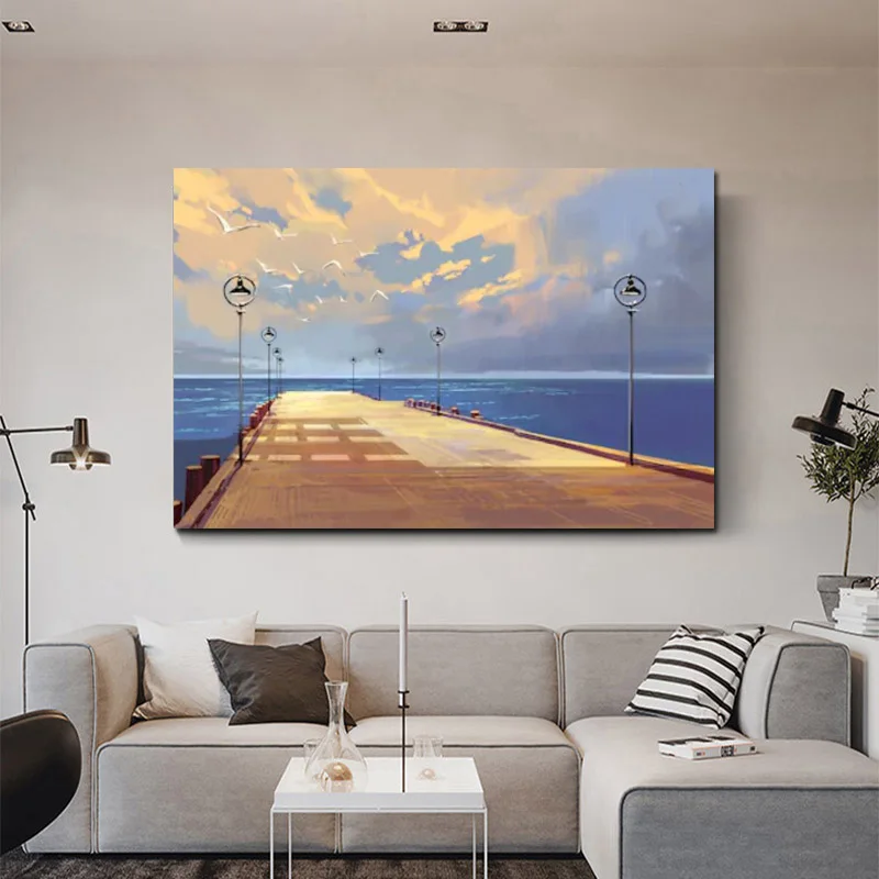 Картины на холсте RELIABLI пейзаж морской мост плакаты с маслом настенное украшение