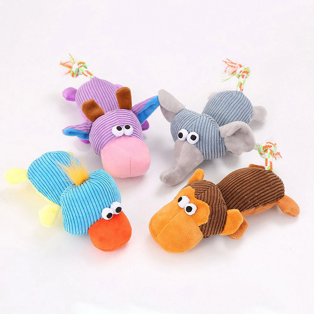 

Cute Animals Plush Dog Toy Creative Monkey Cow Duck Elephant Shape Pet Bite Resistant Chew Molar Toy Puppy Dog Sound Squeak Toy