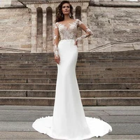 mermaid wedding dresses turkey 2019 scoop appliques white lace long sleeve bride dress custom made vintage wedding gown illusion