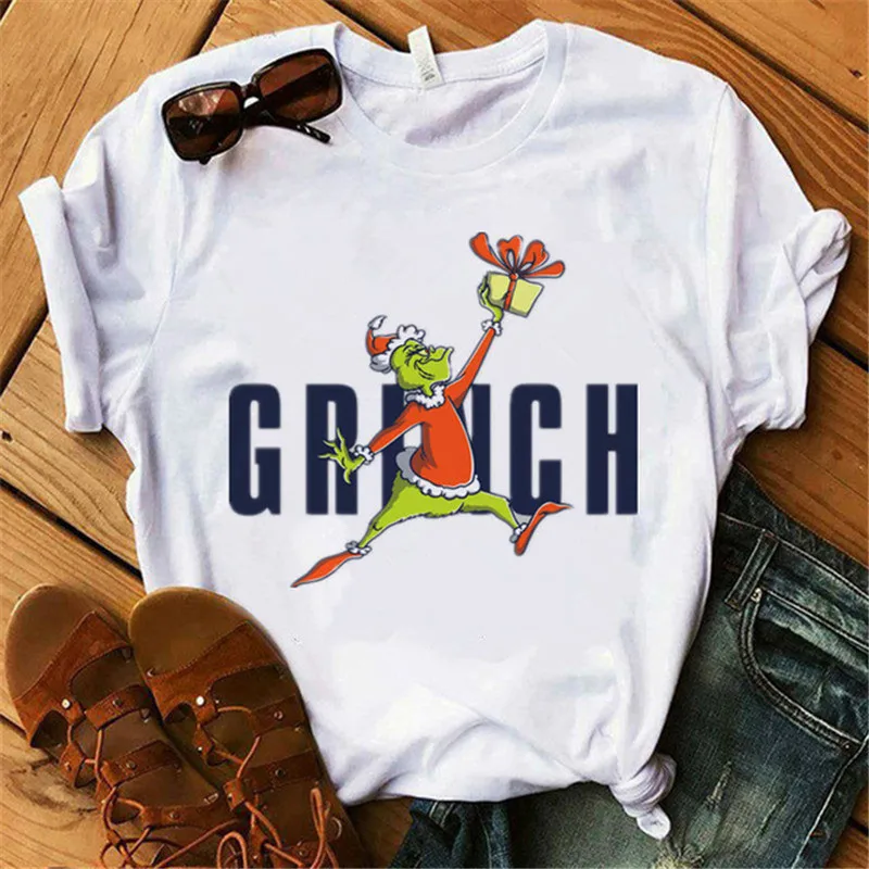 

Christmas Short Sleeve Tee Funny T shirt Women Cute Letter Tshirt Female Harajuku Printed White Tops