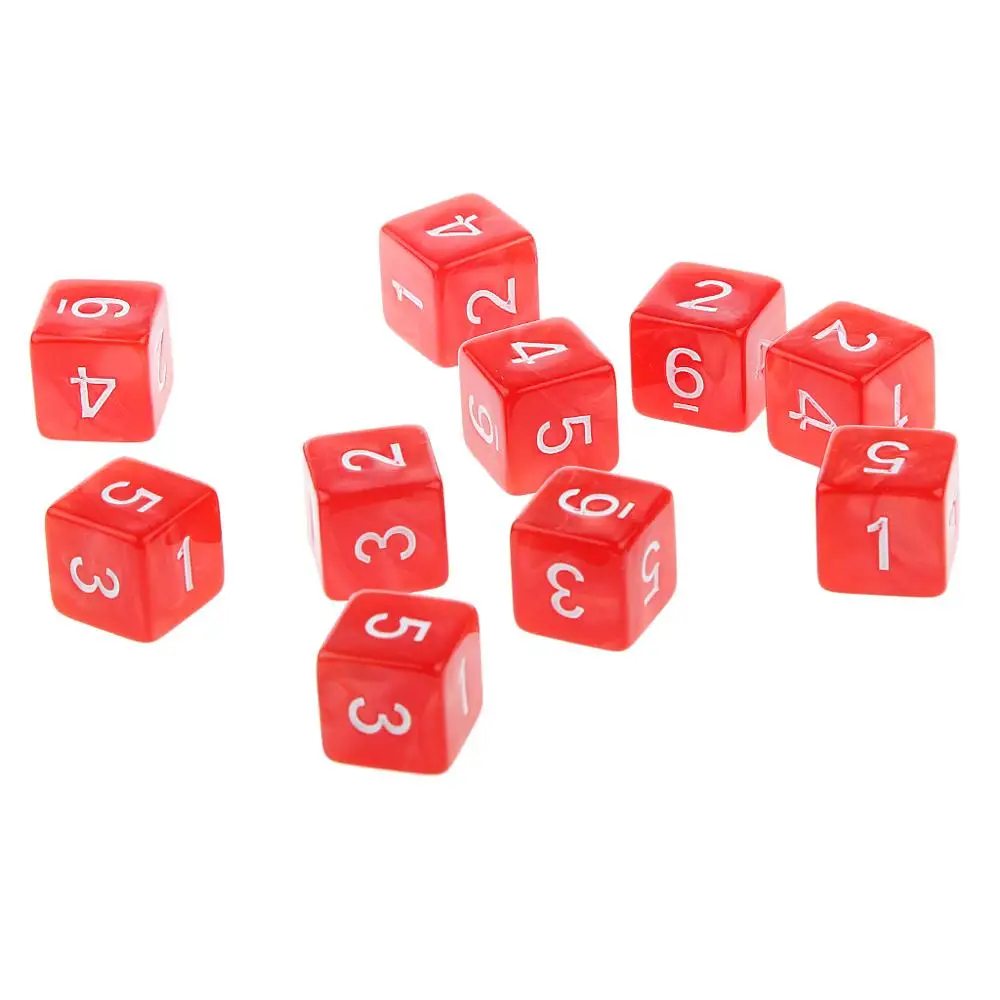 Red 6 Sided 10 шт./компл. D6 D10 игра кубик для настольной игры вечерние азартные игры в кости игра цифровой с разноцветным стороны многогранные кубики - Цвет: Red 6 Sided