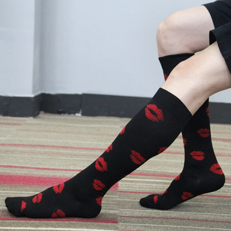 Moda Mulaya Compression Stockings Men/Women Correcting Leg Muscle Pressure and Soothing Rainbow Kiss Music Tall Tube Funny gym