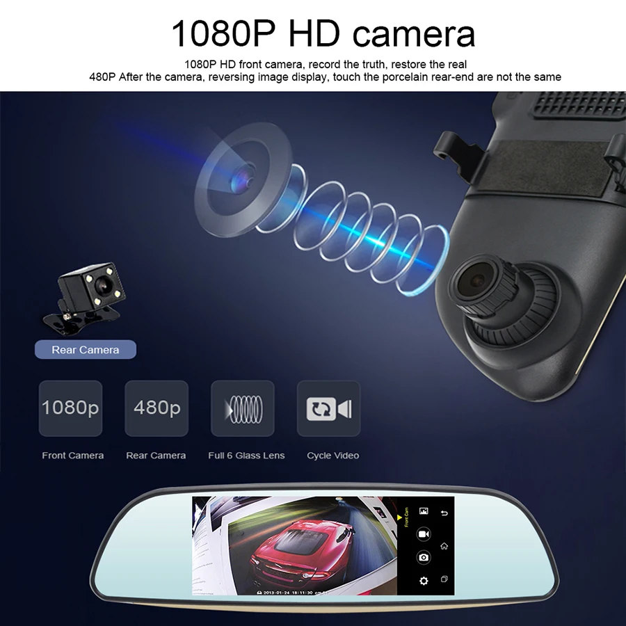 Автомобильный видеорегистратор Anfilite 7 &quotсенсорный Android двойная видеокамера