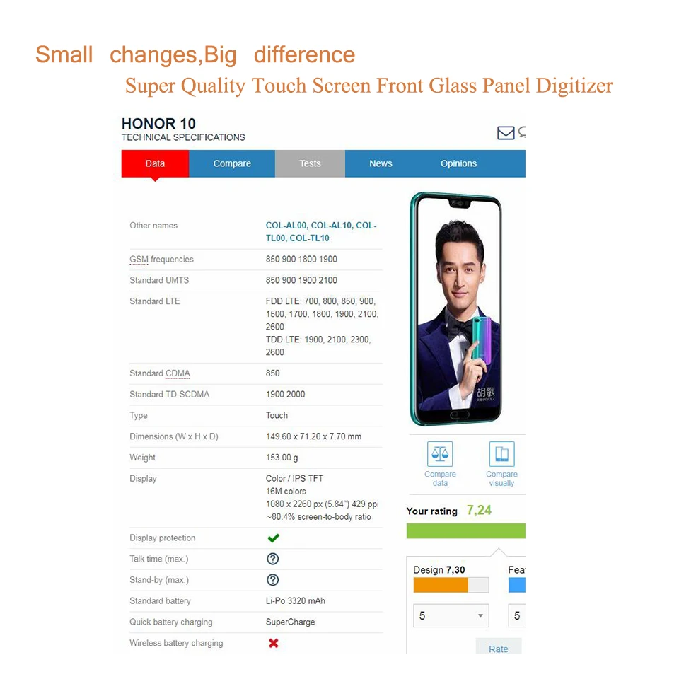 Panel digitalizador con huella dactilar para m&oacute;vil, Panel de cristal frontal, reemplazo exterior, para Huawei COL-L29 Honor 10, 10 unids/lote-1