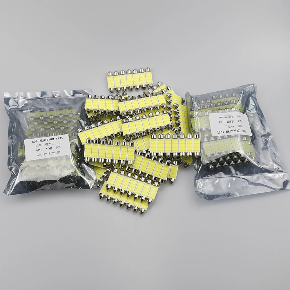 100 шт. гирлянда C5W C10W 31 мм 36 мм/39 мм/41 мм 12SMD COB светодиодный авто чтения для укладки волос Светильник лампы автомобиля купола лампы белый 12В оптом