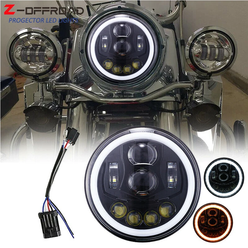 

7 inch DOT SAE E9 Motorcycle Headlamp with angle eye Led Headlight for Rod Heritage Softail Slim Deluxe Switchback Road King