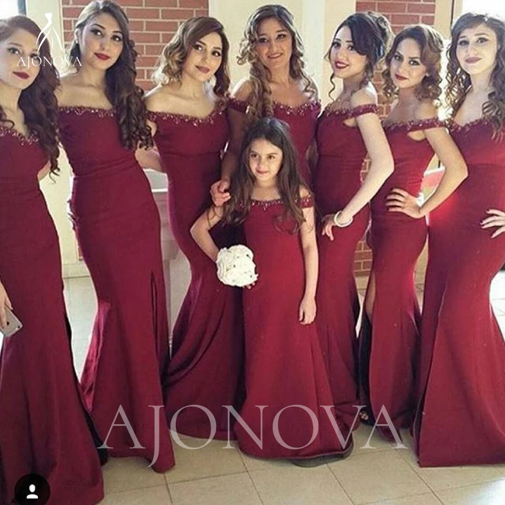 

Off the Shoulder Bridesmaid Dresses for Women 2021 Elegant Wedding Party Dress Beading Satin Mermaid Bridesmaids Woman Formal