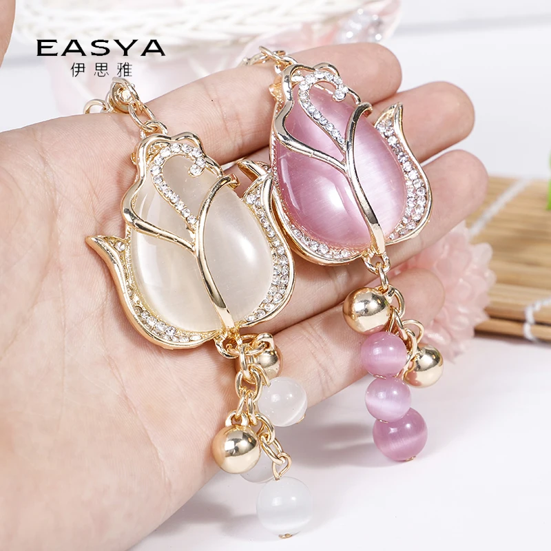 EASYA большие стразы цветок розы брелок для ключей chaviro Новая мода Кристалл Тюльпан брелок сумка Шарм для женщин