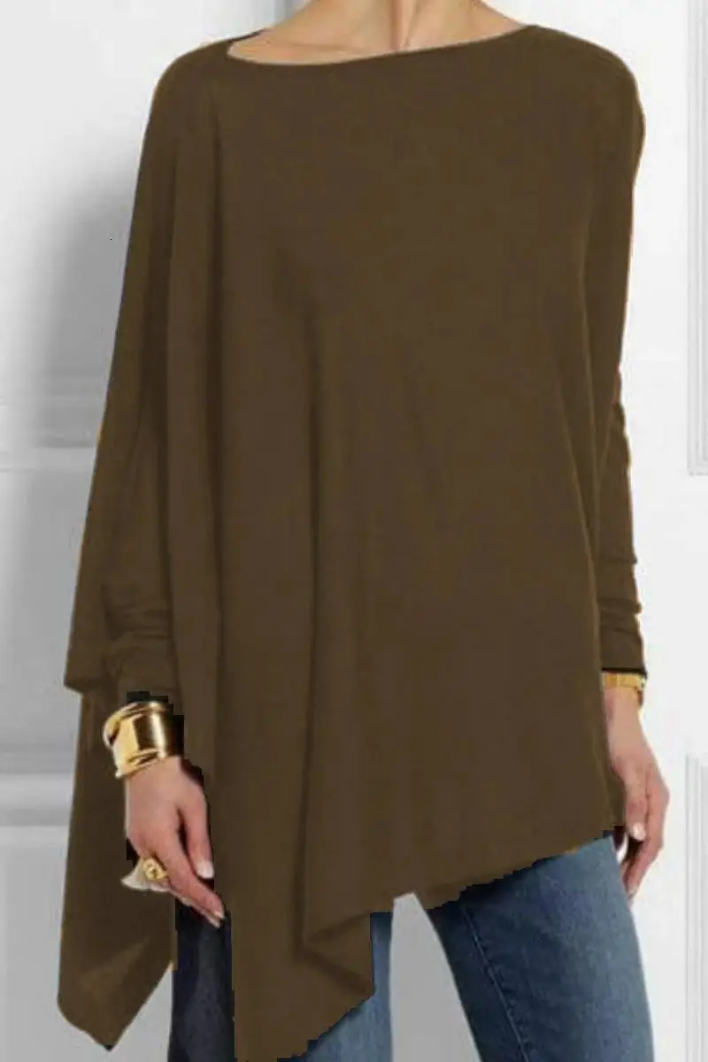 LANMREM 2020 New Women's Clothing Spring T-shirt Long Sleeve Irregular Solid Color Pullover Oversize Tops Korean Big size YH696 | Женская