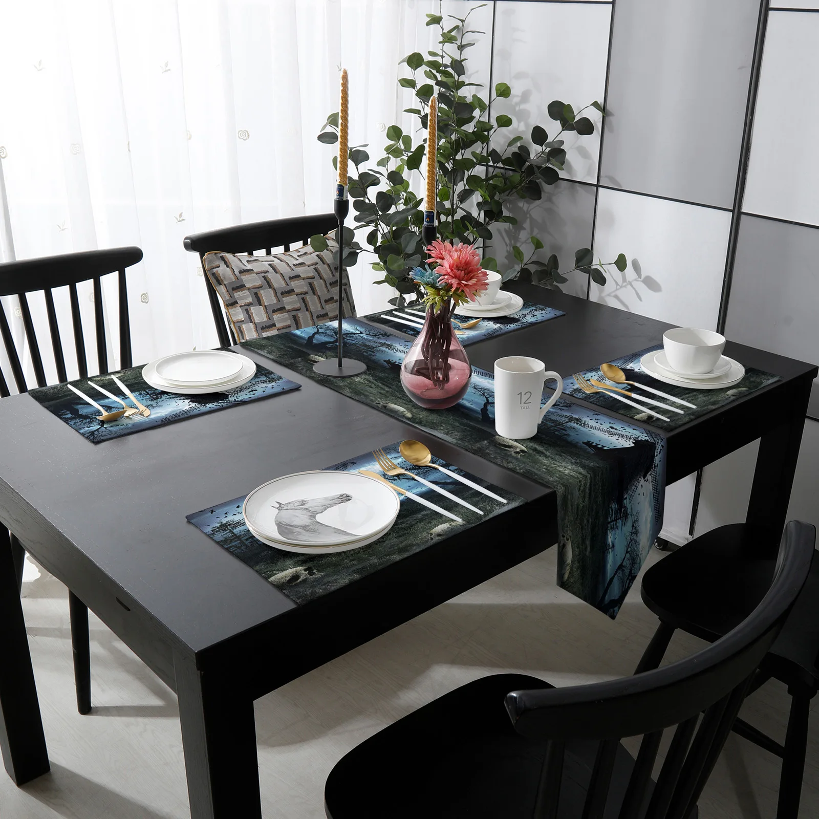 Готическая мельница птица Череп голова ветки ужасная настольная дорожка