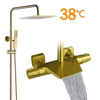 brushed gold thermostatic shower set bathroom constant shower mixer luxury bathroom brush shower mixer frosted shower
