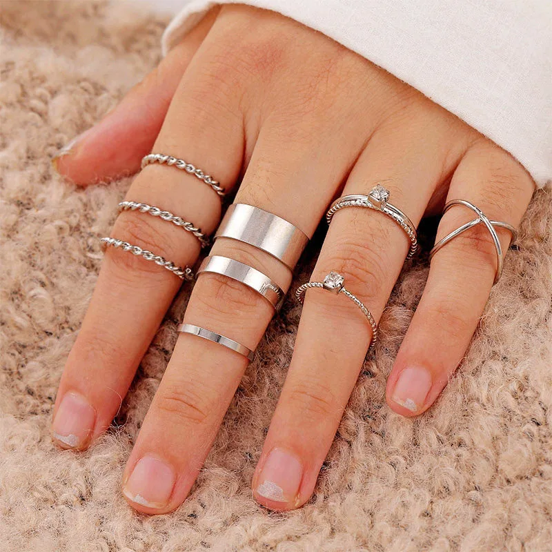 9 шт./компл. Мода Золото Серебро Бронза Кольца Набор для женщин Boho Панк Винтаж крученая ткань кольцо на костяшки женские ювелирные изделия