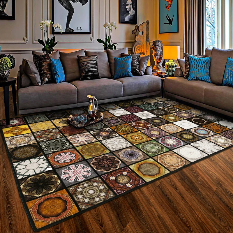 

Classic Retro Large Carpets For Living Room bedroom Area Rugs Geometric 3D Printed Kids Room play Antiskid Mat Home decor Carpet