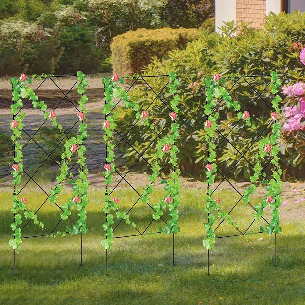 

3PCS Plant Climbing Trellis Frame Garden Flower Plant Growing Support Metal Iron Trellis Wall Foldable Trellis Bracket Black