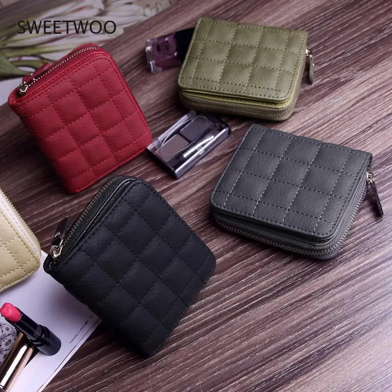 

Women Short Wallets Pu Leather Female Plaid Purses Nubuck Card Holder Wallet Fashion Woman Small Zipper Wallet with Coin Purse