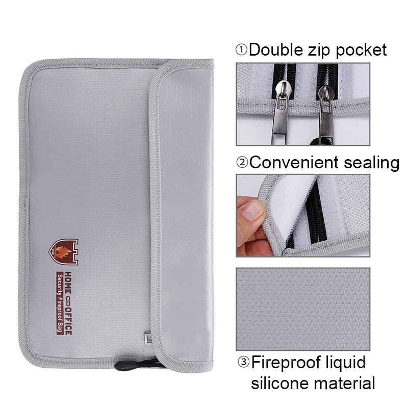 

Data File Bag Document Holder Storage Protection Silver Double Zipper Home