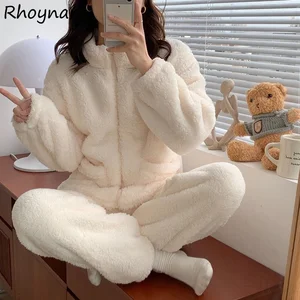 Imported Pajama Set Women Sweet Turtleneck Sleepwear Solid Students Homewear Cozy All-match Winter Thicken Wa