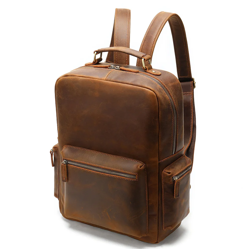 Новый бренд 100% коровья натуральная кожа мужские рюкзаки модные настоящие Crazy Horse