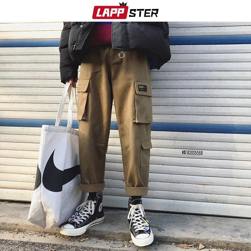 LAPPSTER Men Streetwear Cargo Pants Mens Overalls Hip Hop Joggers Thick Winter Sweatpants Male Harem Fashoins Track Pants