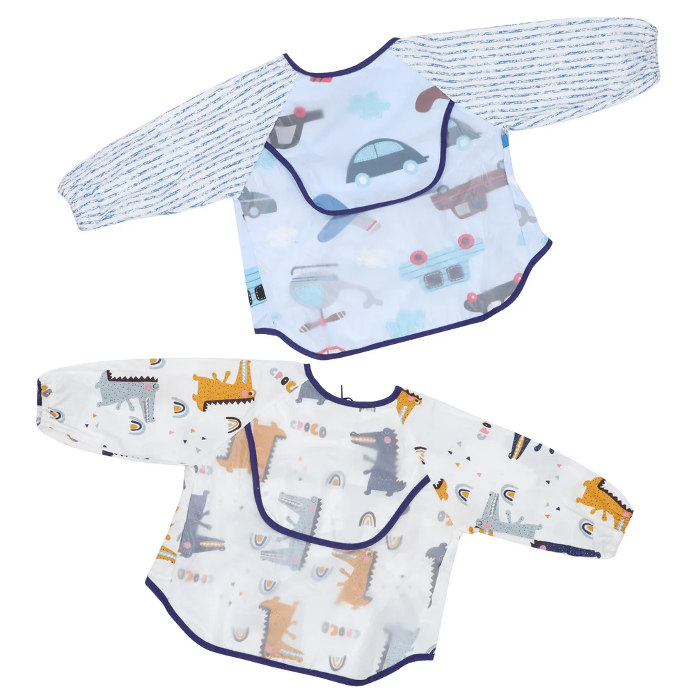 

2pcs Baby Cartoon Long Sleeve Bibs Toddler Waterproof Cotton Bibs Smock