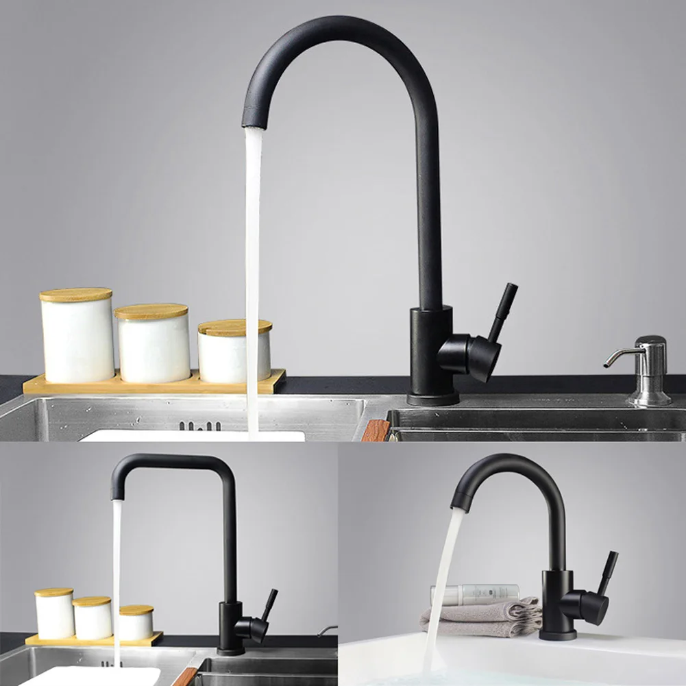 

Modern Stainless Steel 360 Rotate Hot Cold Water Basin Faucet Bathroom Kitchen Faucets Single Lever Black Basin Mixer