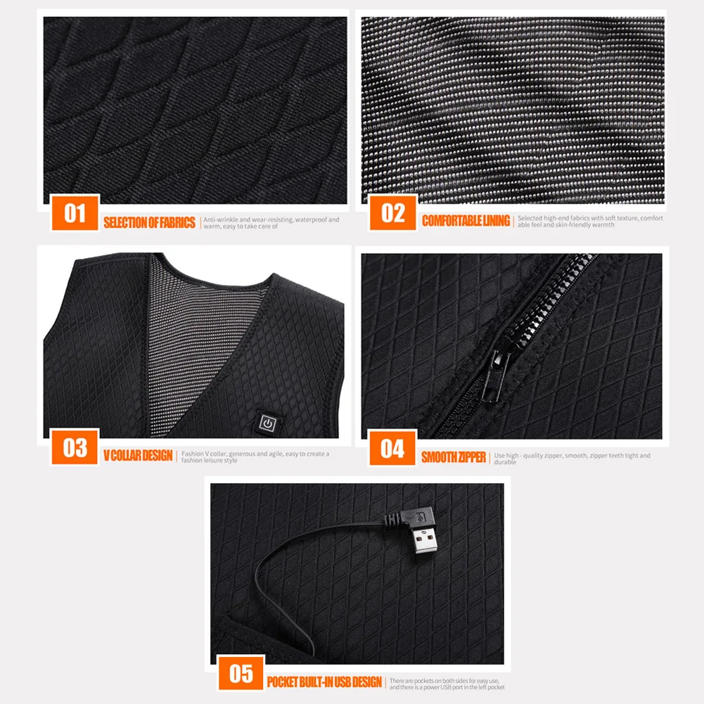 

Winter Warming Heating Vest Washable USB Charging Electric Heated Vest Outdoor Camping Hiking Warm Jacket (Without Battery)