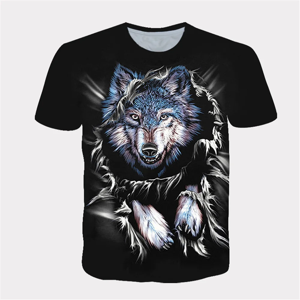 

Summer Fashion T Shirt Men Streetwear Round Neck Short Sleeve Tees Tops Funny Animal Male Clothes Casual Wolf 3D Print Tshirt
