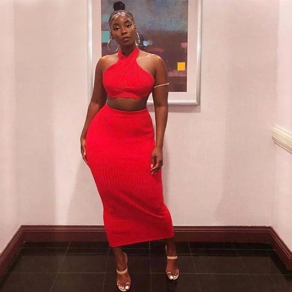 Женское Бандажное платье Amily.c 2020 из 2 предметов Красное Облегающее без рукавов