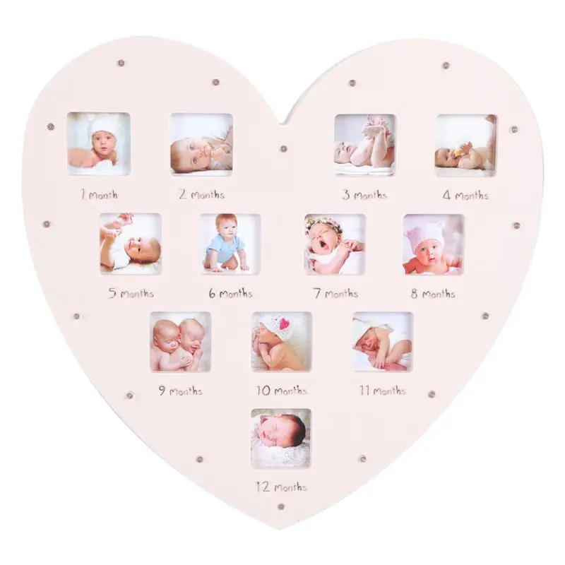 Marco de fotos de beb&eacute; con forma de coraz&oacute;n creativa, con luz, primer a&ntilde;o-1
