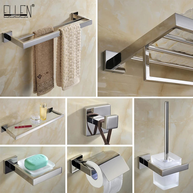 

SUS 304 Stainless Steel Bathroom Hardware Set Mirror Polished Towel Holder Paper Holder Towel Bar Bathroom Accessories EL83100