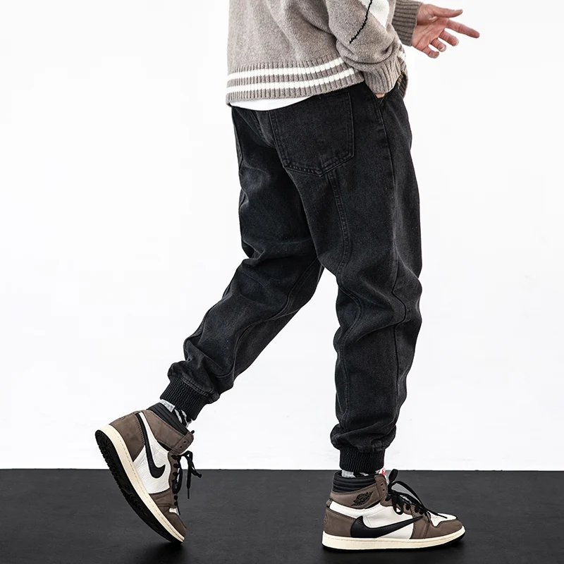 Japanese Vintage Fashion Men Jeans Loose Fit Casual Denim Cargo Pants Wide Leg Harem Trousers Street Hip Hop Joggers Jeans Men