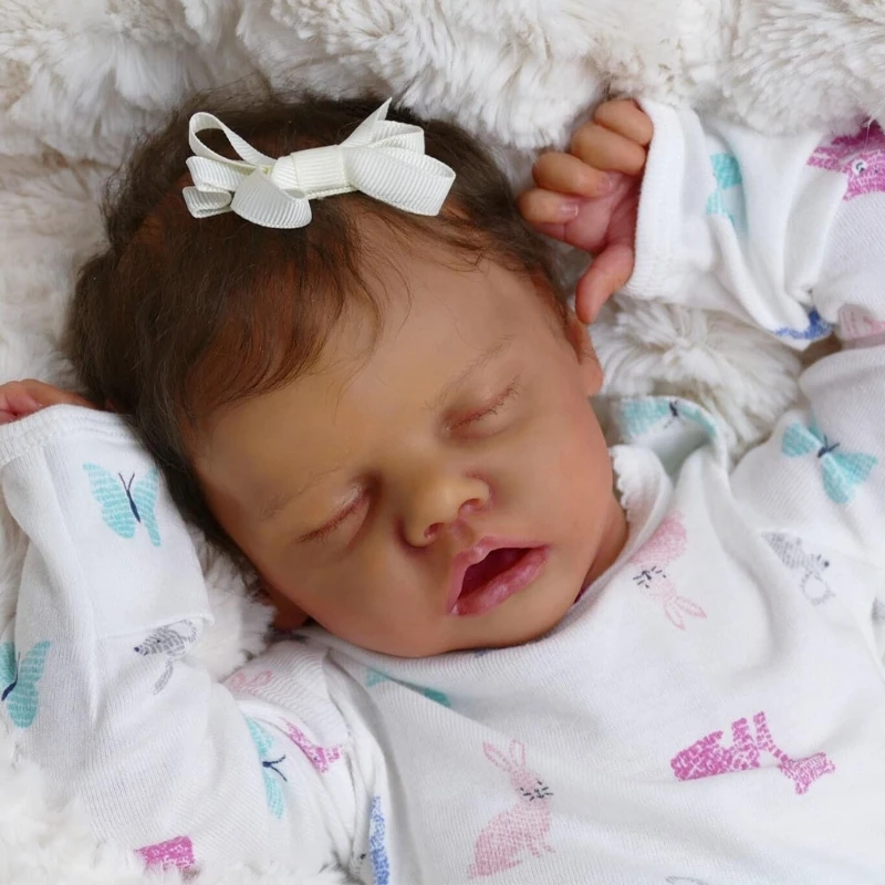 

49cm Realistic Doll Closed Eyes Sleeping Boy Soft Vinyl Silicone Baby Cute Newborn Girl Toy Dark Brown SKin Color H055