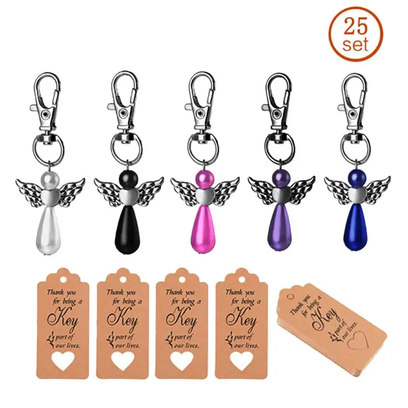 

25pcs/set Angel Wings Keychain Keyring Kraft Tags Organza Bags Guest Return Gifts Baby Shower Wedding Party Favor