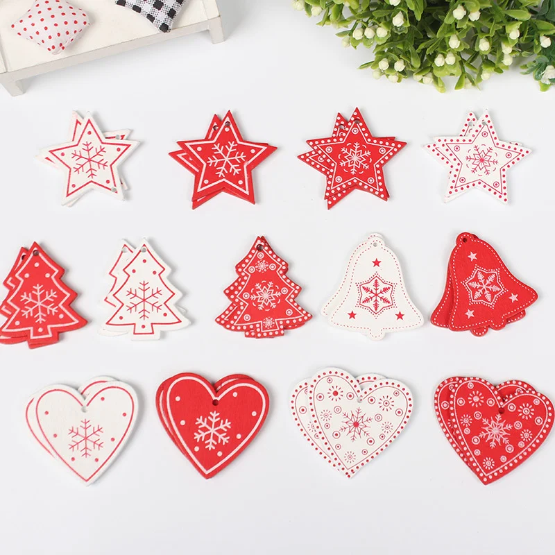 

10pcs Christmas Tree Ornament DIY Wooden Hanging Pendants Snow Elk Christmas Decora adornos de navidad Xmas Bell Ornaments