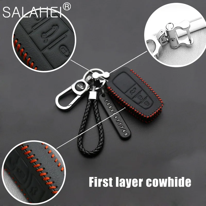 Hand Sewing Luminous Leather Car Key Case Cover For Toyota CHR Hilux Fortuner Land Cruiser 200 Camry Corolla Crown RAV4 Highland images - 6